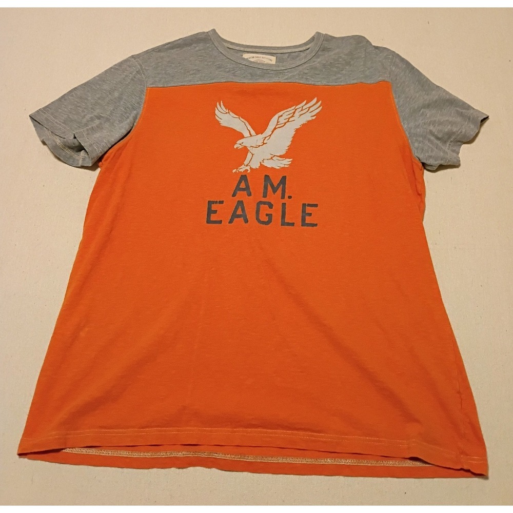 American Eagle Outfitters Mens XL Orange Gray Colorblock Graphic Logo T-Shirt